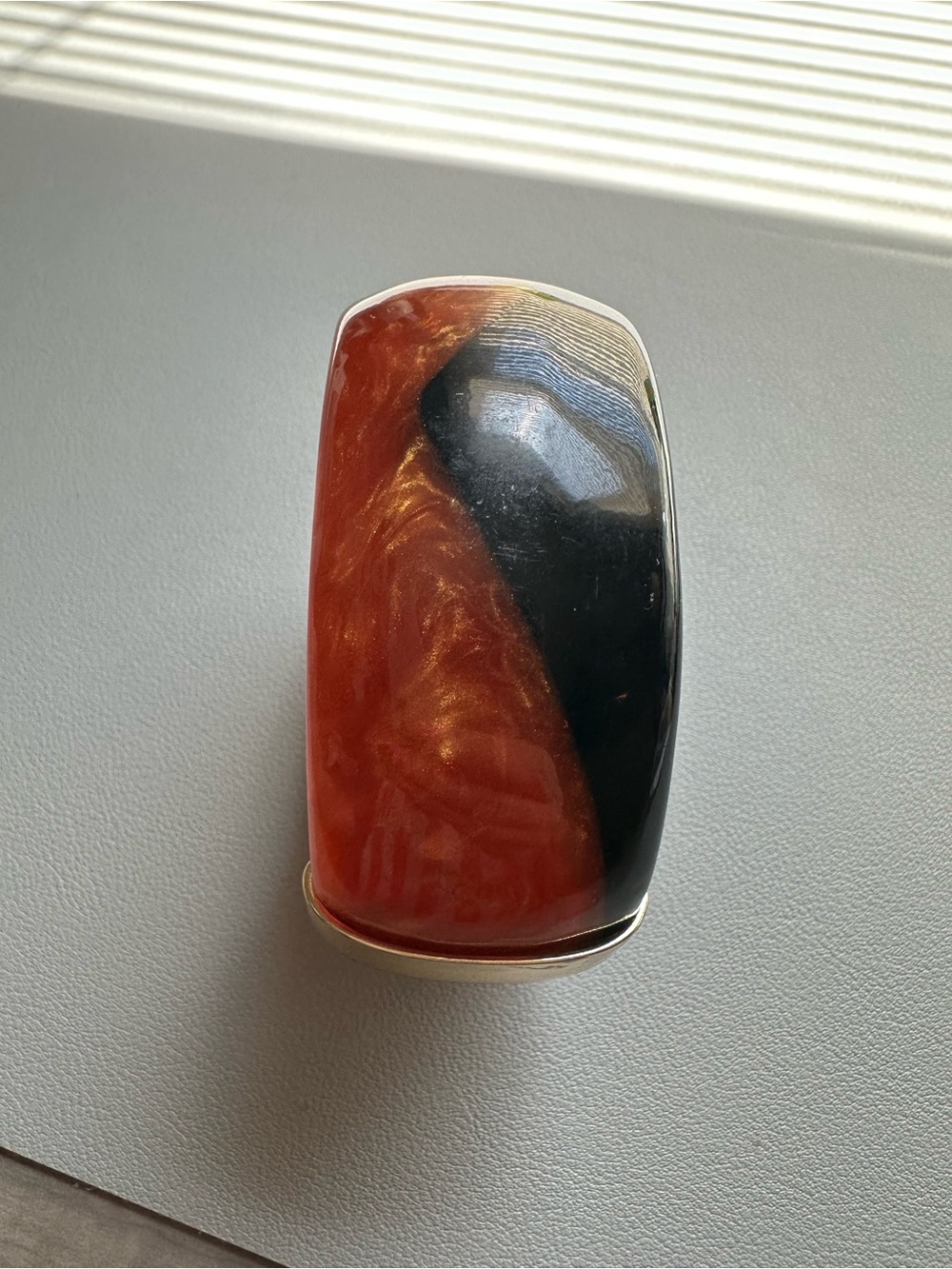 Piper - Black and Amber Resin Hinged Bangle Bracelet - Picture 3 of 5